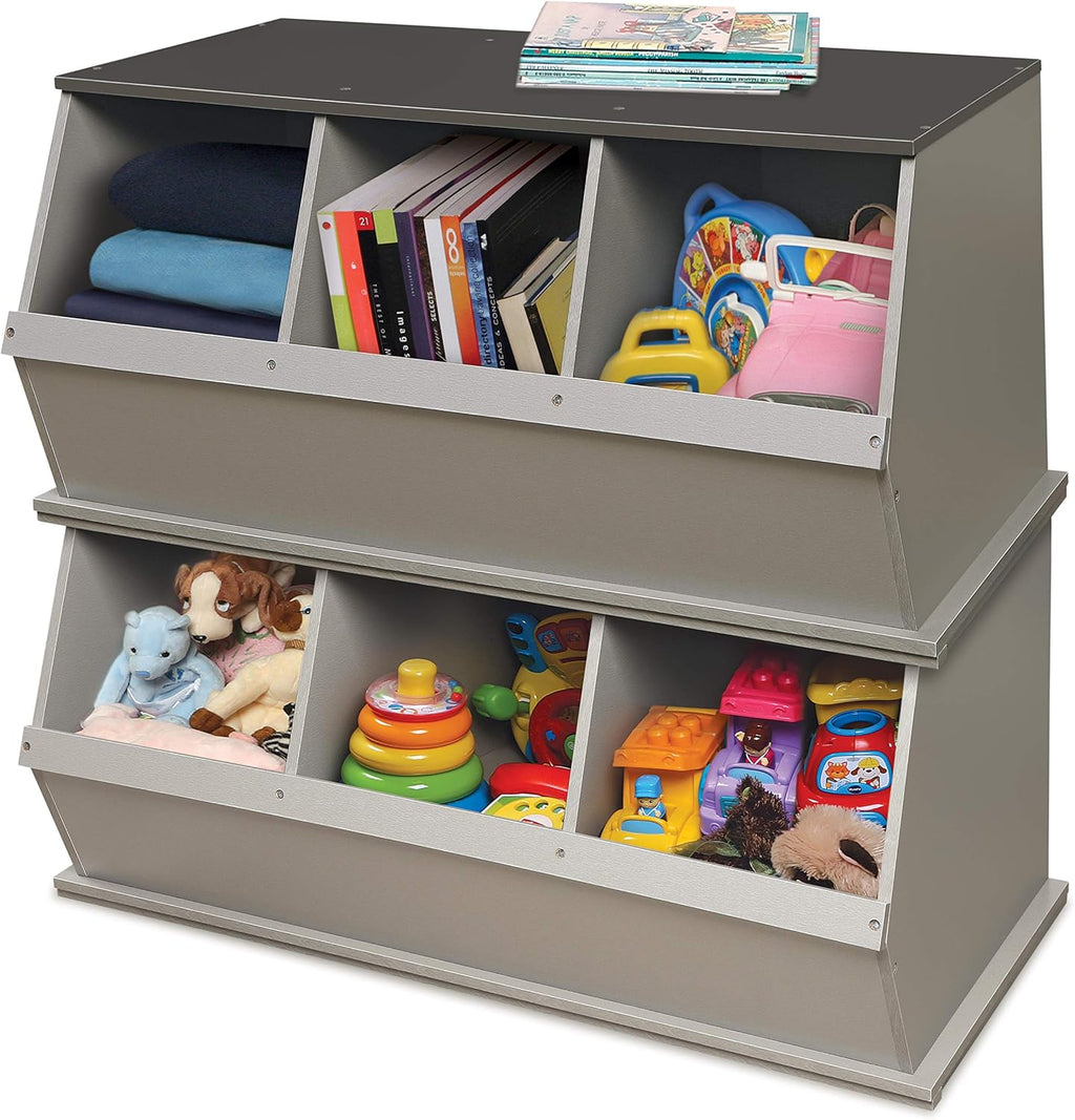 Badger Panier empilable 3 poubelles de rangement ouvert pour jouets de rangement Cubby, gris clair/gris foncé