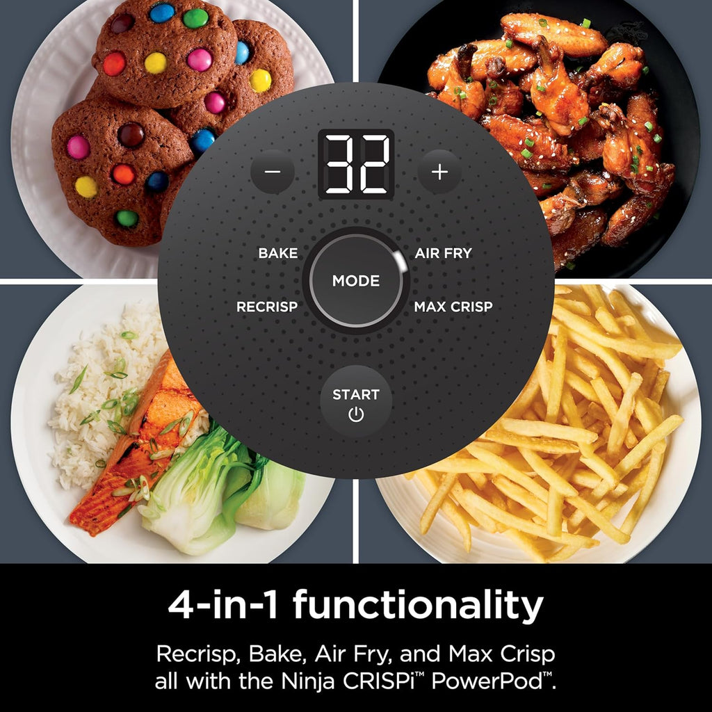 Ninja Crispi Friteuse à air, passe au micro-ondes, au congélateur et au lave-vaisselle, système de cuisson portable en verre non toxique, récipient en verre de 1,5 l et 6 tasses avec couvercles