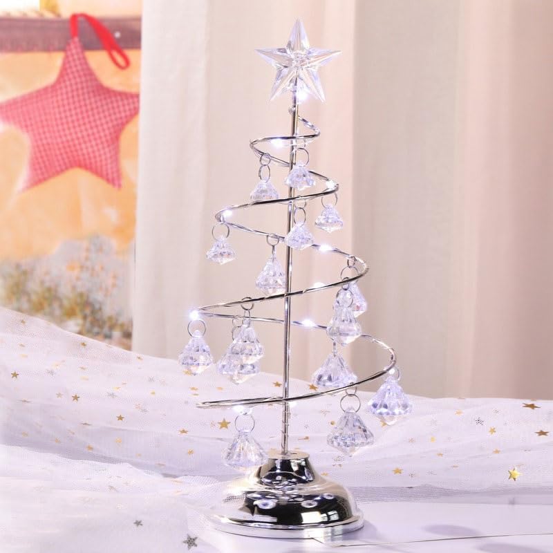 FUHAI-666 Lampe de table Décorations de Noël, arbres cadeaux, tables d'exposition en cristal, ornements, veilleuses Silver