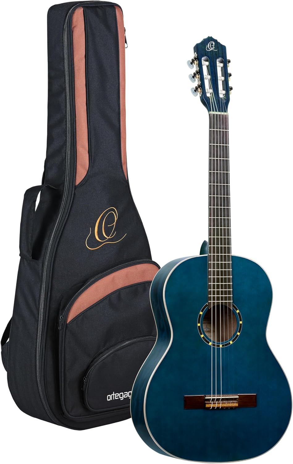 Ortega Guitars Guitare Classique 4/4 - Slim Neck - Family Series - Housse Incluse - Épicéa / Acajou, Bleu R121SNOC
