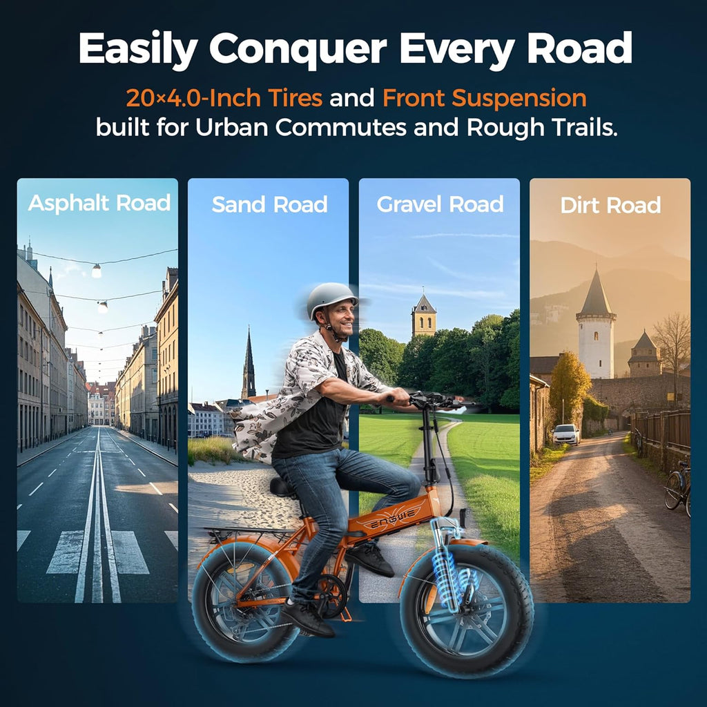 ENGWE Vélo Électrique Pliable, Batterie 48V 13Ah Amovible, Autonomie de 50-120 km，20'' ×4.0'' Fat Tire 7-Speed E-Bike for Any Terrain, EP-2 Boost
