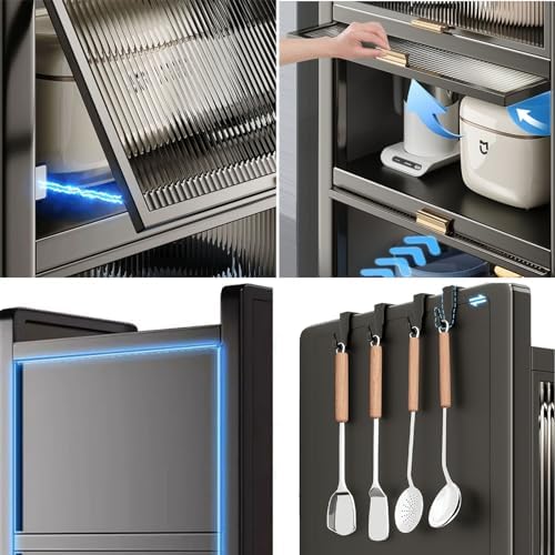 Meuble de rangement de cuisine à 4 niveaux/5 niveaux – Étagère moderne avec portes rabattables, support pour micro-ondes et étagères pour épices, casseroles, poêles – 99,1 cm organisateur polyvalent