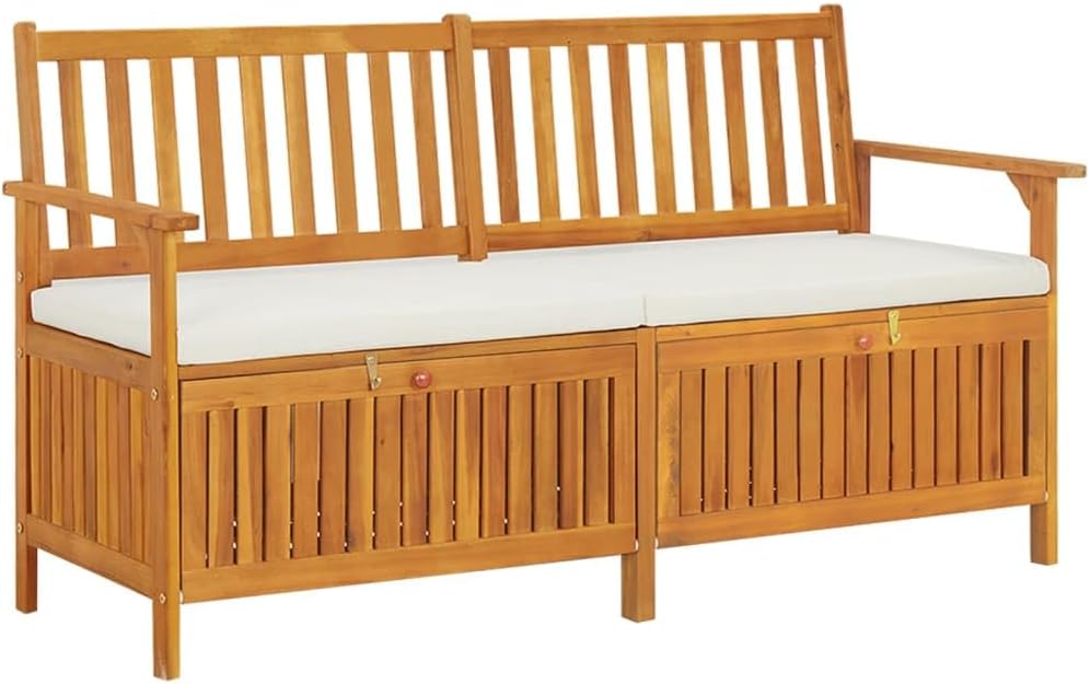vidaXL Banc de Rangement avec Coussin, Siège avec Rangement, Canapé Rembourré, Meuble de Intérieur et Extérieur, Marron Bois d'Acacia Massif