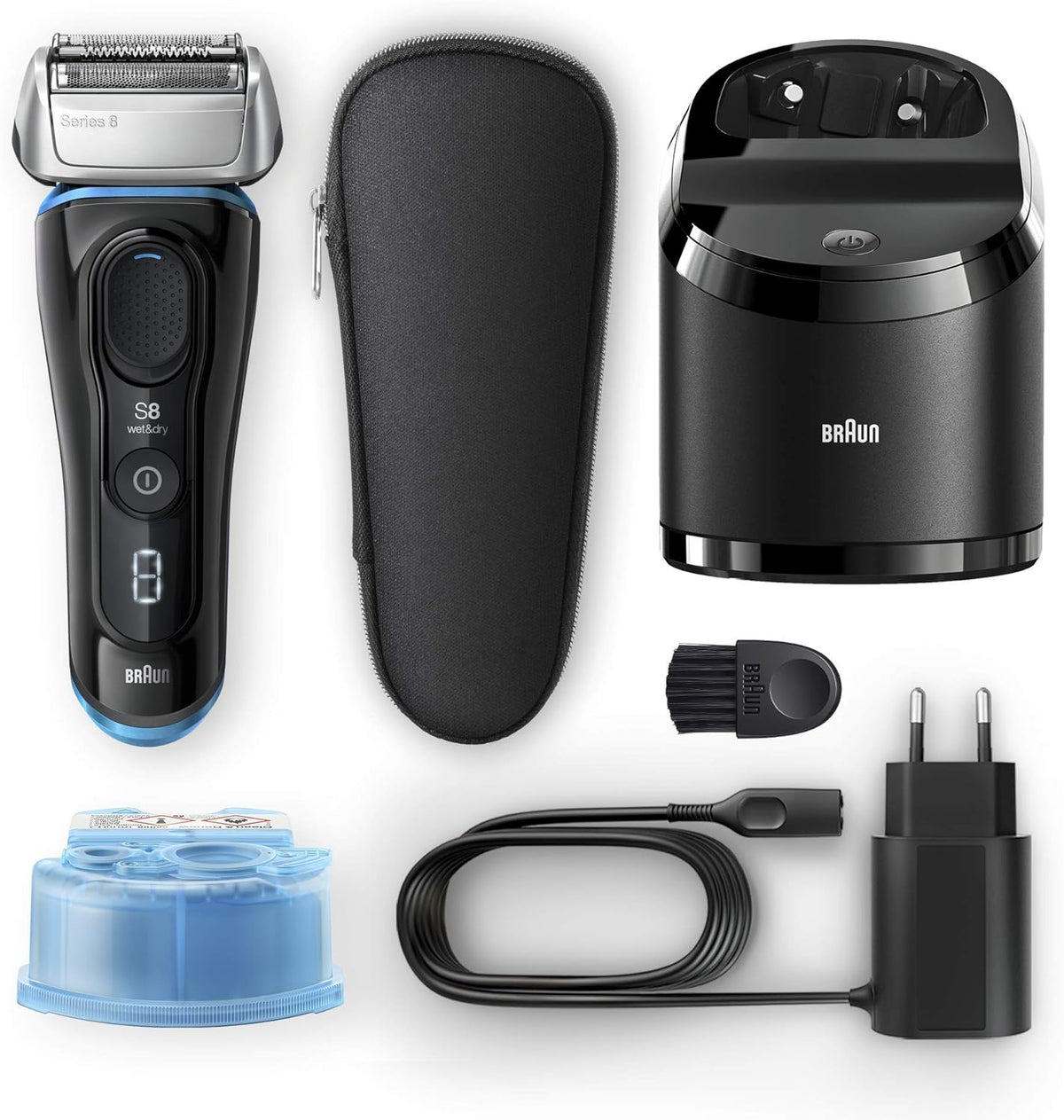 Braun Series 8 8385cc Nouvelle Génération, Rasoir Électrique Barbe Homme, Station Clean&Charge, Étui Tissu, Noir, Idée Cadeau Homme
