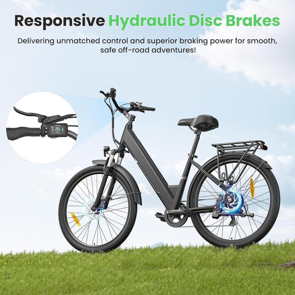 Touroll Vélo électrique J1 Pro, Vélo Électrique Adulte 100km Autonomie, Freins Disque Hydraulique, Batterie 36V 15.6Ah Amovible, 250W VTC Electrique Homme Femme