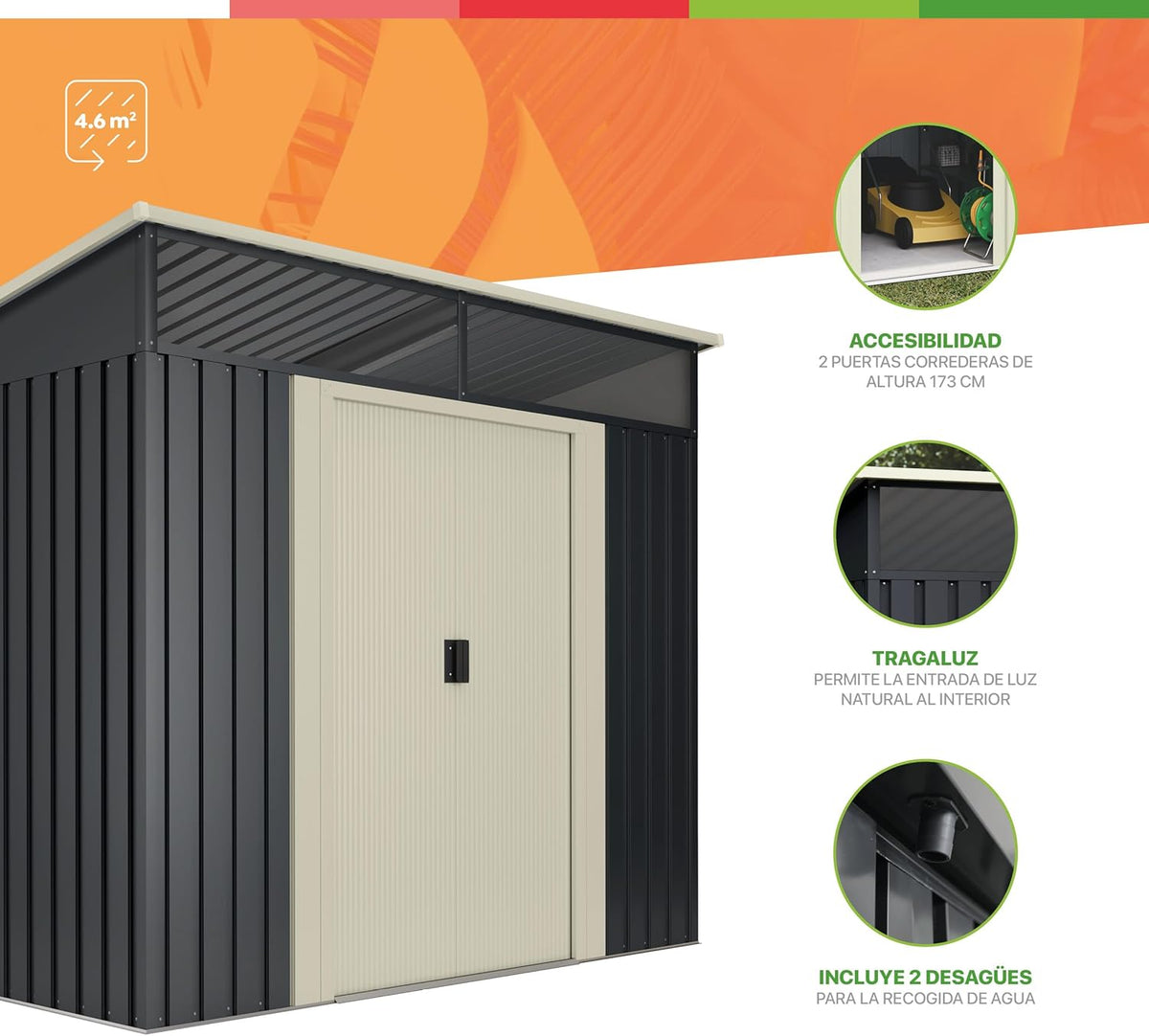 Wasabi - Abri de Jardin Métal 4,6m2 Stark avec fenêtre - Porte coulissante Double - Toit Plat - Cabane extérieur - Cabanon Rangement et Stockage - 194x239x203cm