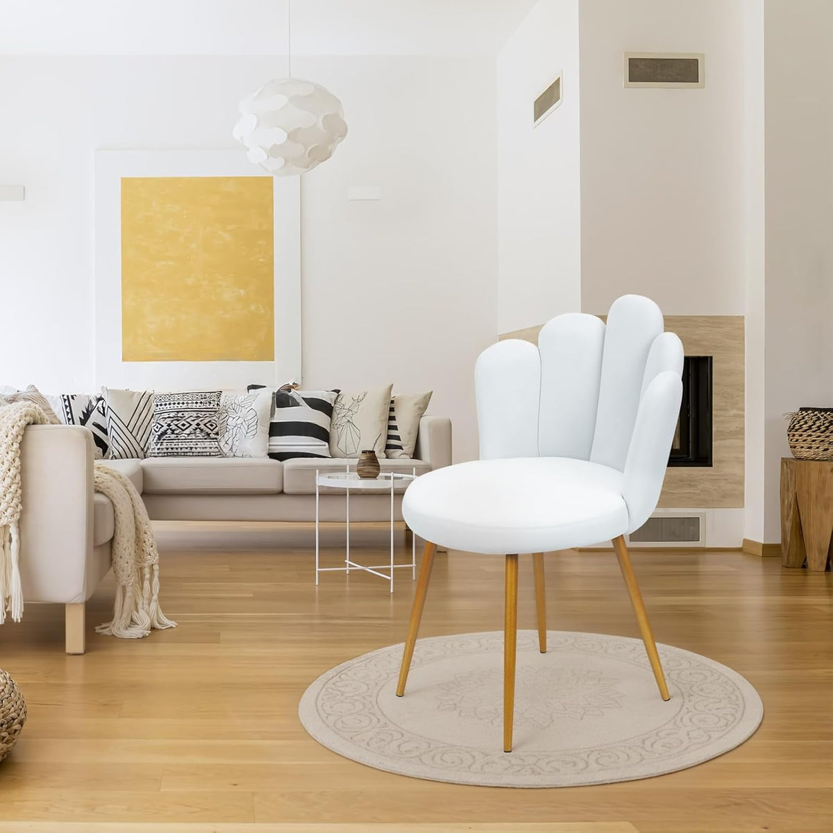 Shienfir Chaise de bureau en velours, chaise de coiffeuse avec pieds en bois, siège confortable, dossier, chaise d'appoint en forme de pétale pour salon moderne, chambre à coucher, salle à manger