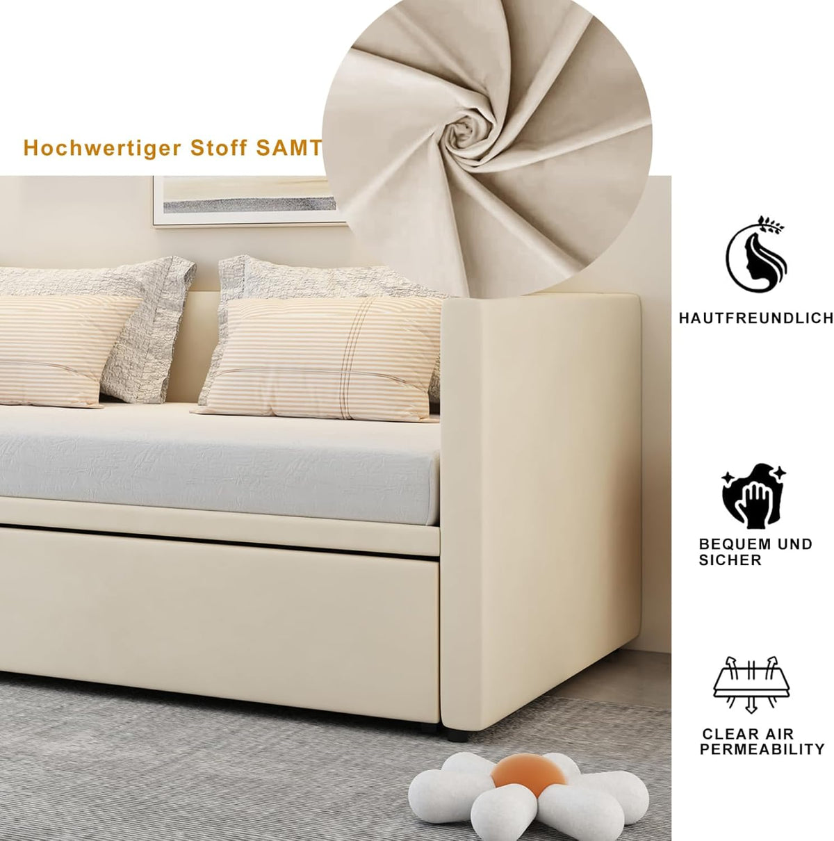 Canapé lit 2 Places 90/180 x 200 cm, Canapé-lit Convertible rembourré avec sommier à Lattes, Canapé Convertible Extensible pour Salon, No Matelas (Beige, Velours)