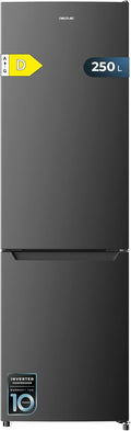 Cecotec Réfrigérateur combiné Bolero CoolMarket Combi 250 Dark D. Capacité de 250L, classe D, compresseur Inverter, Total No Frost, Multi Airflow, et porte réversible. Économies d’énergie garanties.