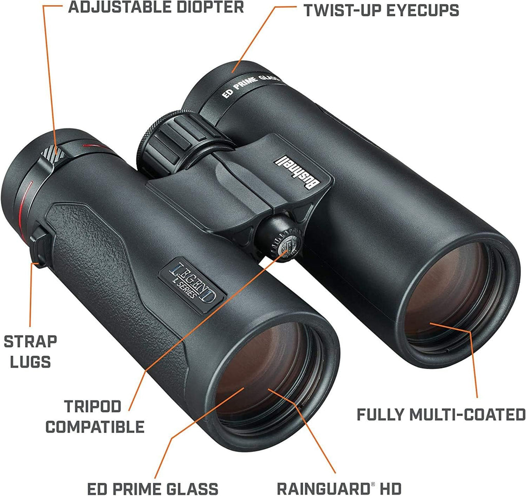 BUSHNELL - Jumelle pour Adultes - Legend L - Series 10x42 - Noir - Vision Nette et Lumineuse - Étanches - Robuste - Prisme en Toit - 197104