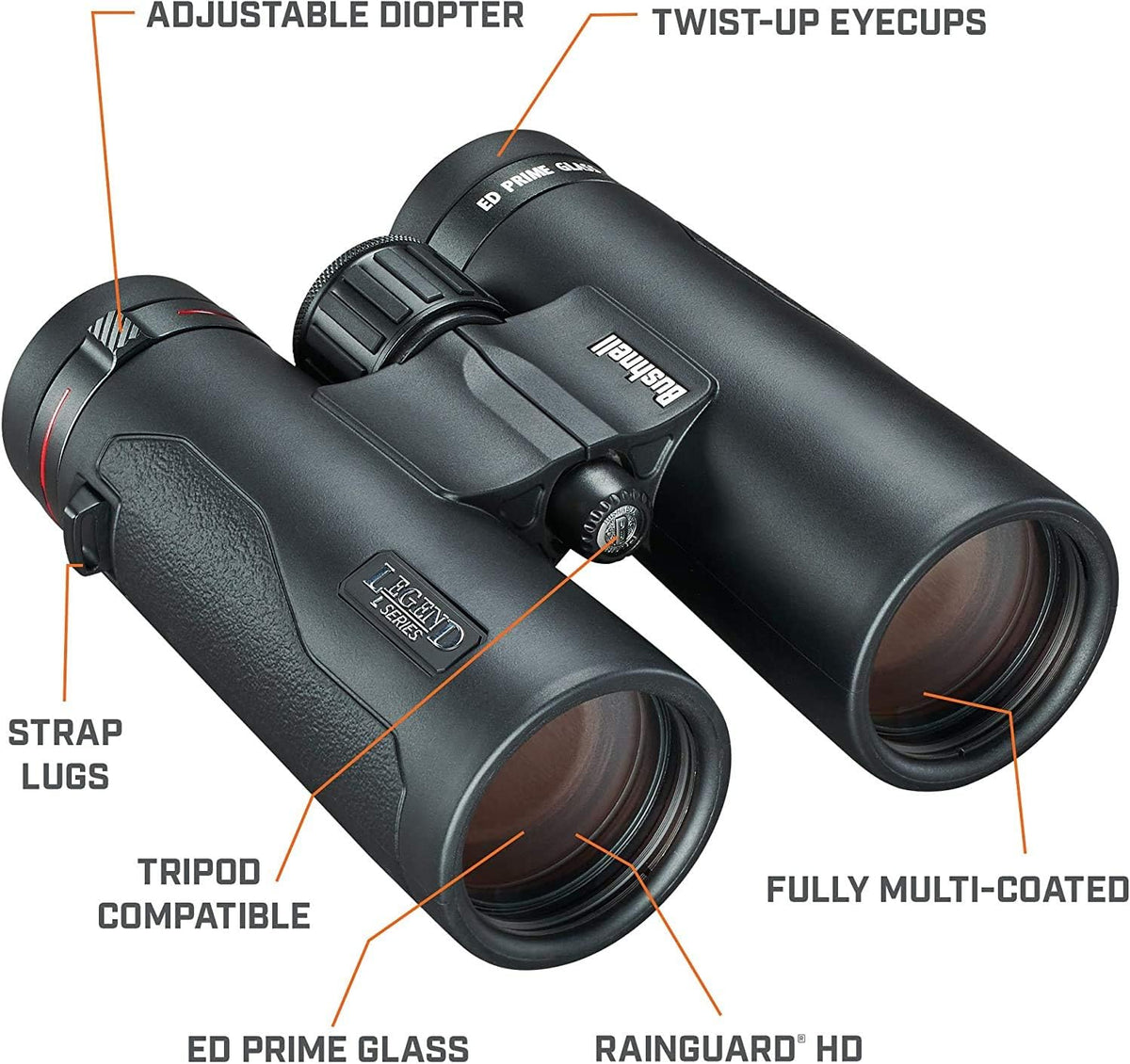 BUSHNELL - Jumelle pour Adultes - Legend L - Series 10x42 - Noir - Vision Nette et Lumineuse - Étanches - Robuste - Prisme en Toit - 197104