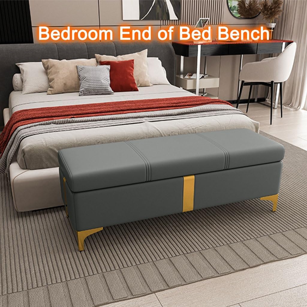 Banc de rangement avec siège rembourré pour chambre à coucher, grand ottomane avec couvercle pour bout de lit, gris foncé, 40 cm, solution de rangement élégante pour décoration d'intérieur