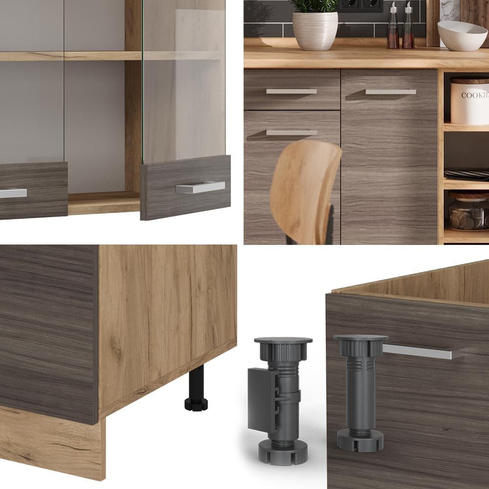 Vicco Cuisine R-Line, Gris Noble/chêne doré, 240cm, PT Anthracite