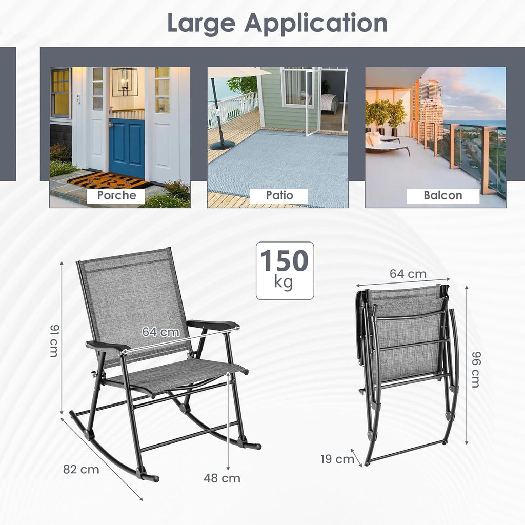 GOPLUS Lot de 2 Fauteuil Jardin Exterieur à Bascule Pliantes, 82 x 64 x 91 CM, Rocking Chair en Tissu Respirant, avec Dossier, Accoudoirs et Repose-Pieds, Charge 150KG, pour Camping, Terrasse, Jardin