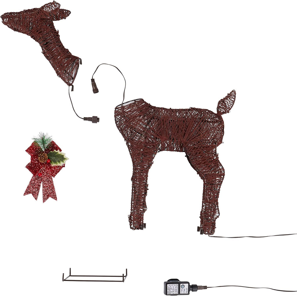 Lights4fun Déco Biche et Faon de Noël en Fils de Coton Marron avec LED Blanc Chaud pour Extérieur