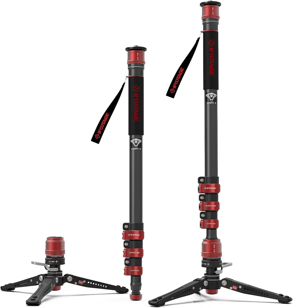 IFOOTAGE Monopode avec pied Cobra 3 C180F-P, Monopode pour appareil photo 181cm/71", Fibre de carbone, Charge maximale 8 kg/17,64 lbs