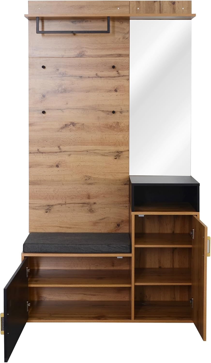 ZYLOYAL10 Ensemble de vestiaires, avec 4 patères, miroir, armoire à chaussures, porte-manteau mural, étagère supérieure, garde-robe, banc de couloir.