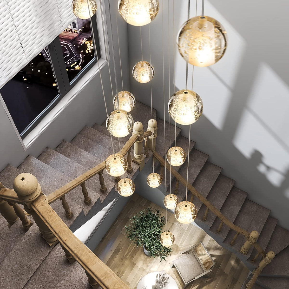 KJLARS Suspensions LED Contemporaine Pendentif Lampe Hauteur Réglable Lustres adapté pour salon table à manger escalier chambre Plafonniers lampe suspendue 14 lumières-rectangle