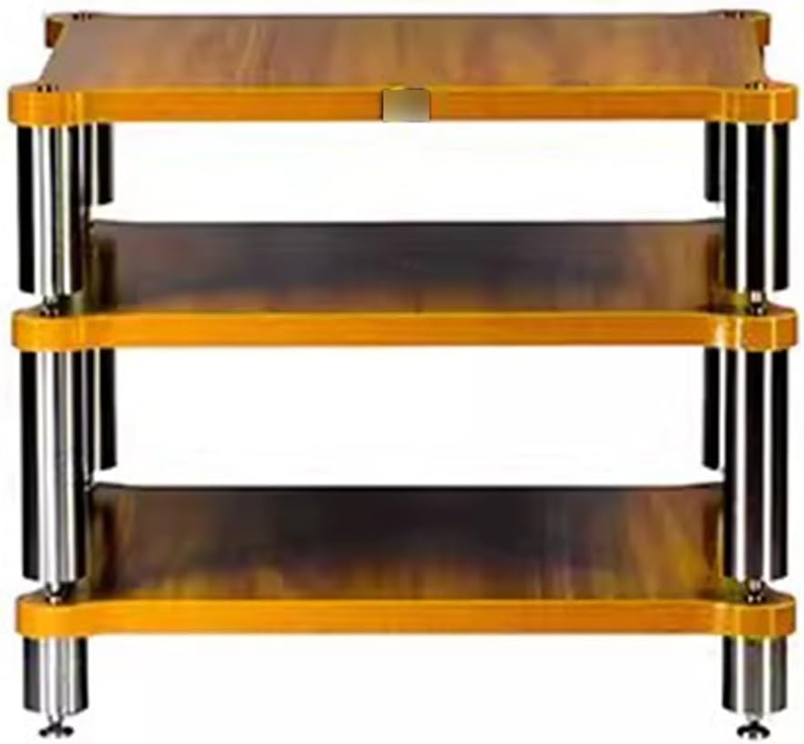 Étagère HiFi à 3 niveaux en bois massif avec étagères de rangement pour composants audio et vidéo, meuble TV, amplificateur, armoire couleur bois, 60 x 50 x 48 cm