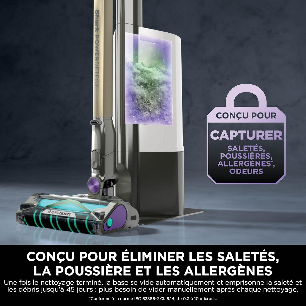 Shark aspirateur sans Fil PowerDetect Clean & Empty, DuoClean Detect, Reverse Clean, Base Auto-vidante 2 l, Anti-Hair Wrap Plus, autonomie 70 Min, léger, Access. Animaux/multisurface, Gris IP3251EUT