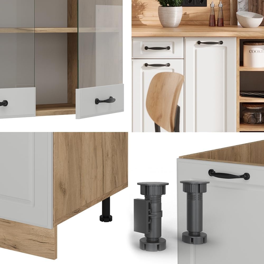 Vicco Cuisine R-Line, Blanc campagnard/Chêne doré, 240cm, PT Chêne