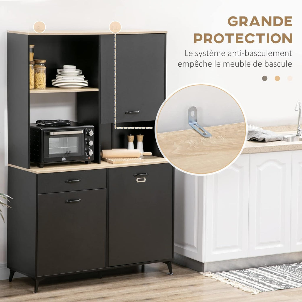 HOMCOM Buffet de Cuisine Armoire de Cuisine Buffet de Salle à Manger 3 niches Ouverts 3 placards avec Porte et 1 tiroir 119 x 41 x 180 cm Noir