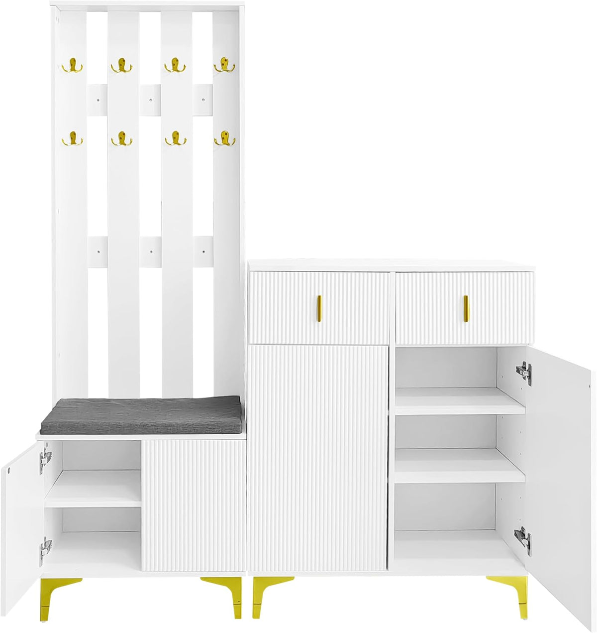 Merax Ensembles de Meubles pour Entrée, Moderne Meuble Entree Couloir avec Meuble à Chaussures et Coussins, Blanc