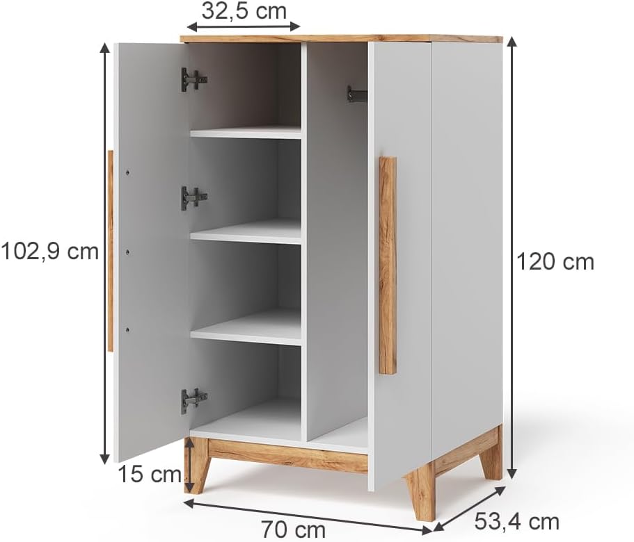 VitaliSpa Armoire pour Enfants Malia, Blanc/Artisan, 70x120cm