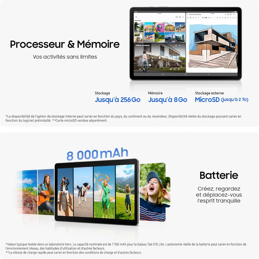 Tab S10 Lite, 10.9", Wi-Fi, 256Go, Tablette Android, S Pen Inclus, Gris, Chargeur Secteur Rapide 25W Inclus, Version FR