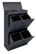 ARREGUI Top CR624-B Poubelle de recyclage en acier, poubelle de tri sélectif, 4 seaux, avec plateau supérieur multifonction, 4 x 17 L (68 L), gris foncé anthracite