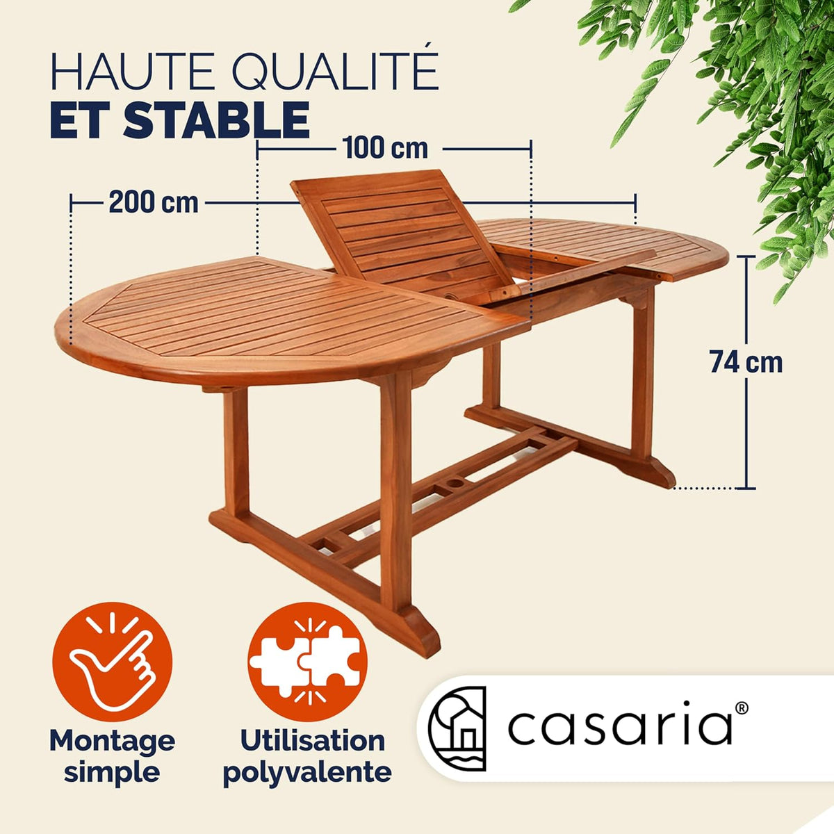Casaria Table de Jardin Vanamo en Bois d'eucalyptus 200x100x74cm Table Extensible avec rallonge pour extérieur terrasse