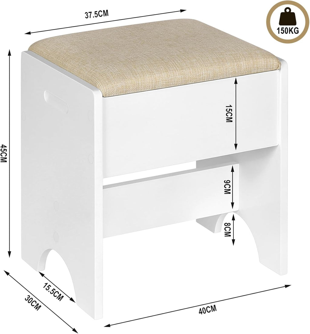 WOLTU Coiffeuse avec Miroir LED et Tabouret, Luminosité Réglable, avec 7 Tiroirs, 107x39,5x140,5cm, Blanc