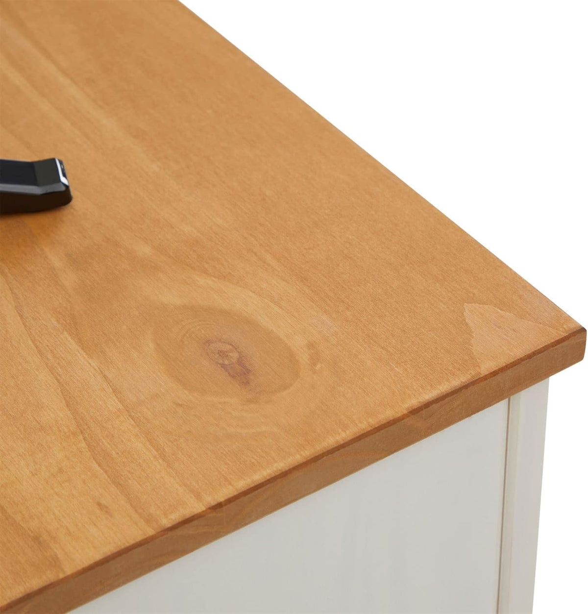 IDIMEX Meuble TV Bolton 2 tiroirs et 2 niches de Rangement, Meuble télé Design Campagne en pin Massif Blanc et Brun, dim 110x50x40 cm
