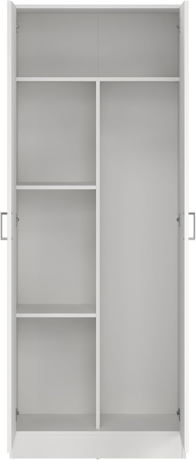 Dmora - Armoire polyvalent Charleston, Armoire à balais avec 2 portes, Étagère à chaussures avec étagères, Placard à balai, 73x37h180 cm, Blanc