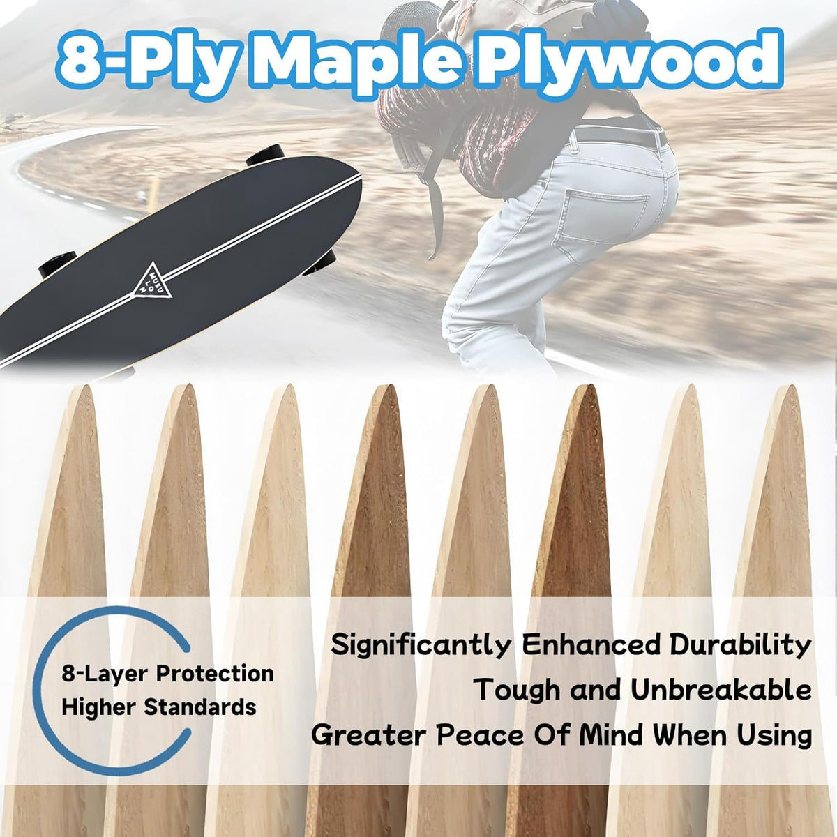 PxkVrin Skateboard électrique Tout Terrain avec télécommande, en érable 8 Plis, idéal pour Les Campus et la Ville. C