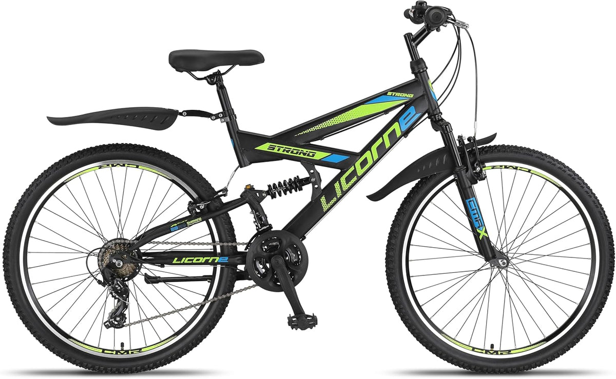 Licorne Bike VTT en V de qualité supérieure de 24 et 26 pouces - Vélo pour garçons, filles, femmes et hommes - 21 vitesses - Suspension complète