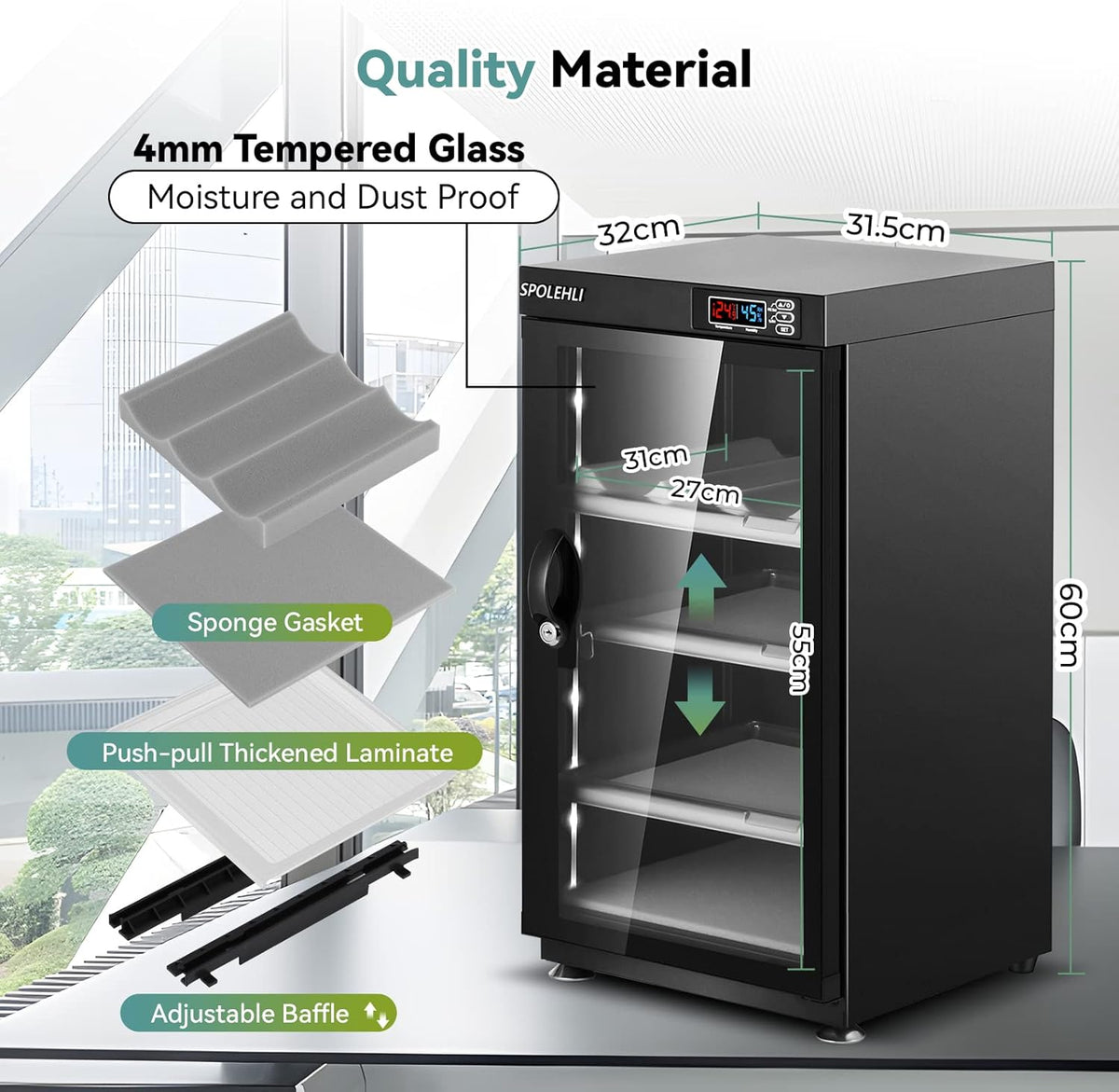 Armoire sèche pour appareils Photo 55L Déshumidificateur de Produits électroniques Armoire à Test d'humidité avec lumières LED