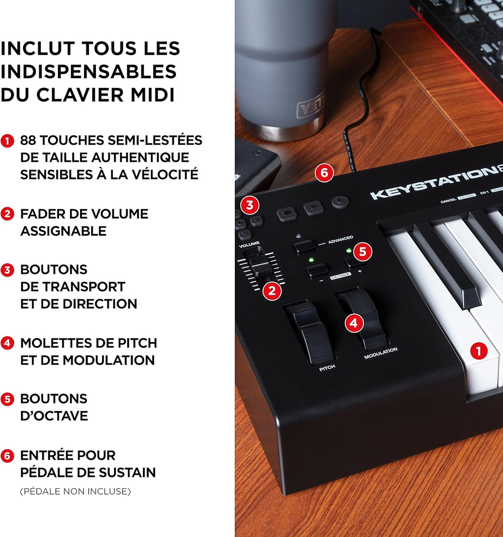 M-AUDIO Keystation 88 MK3 – Clavier MIDI USB 88 touches semi-lestées pour contrôler les synthétiseurs virtuels et les stations audionumériques
