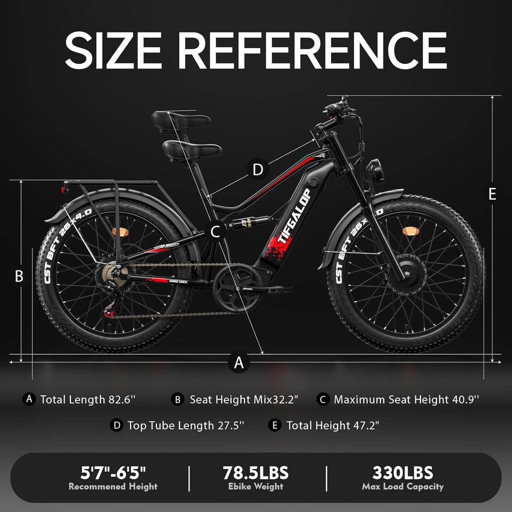 tifgalop Vélo électrique Adulte, vélo électrique Tout-Terrain de 26 Pouces, Double amortisseurs, 7 Vitesses, Batterie au Lithium 52V 19Ah/21Ah, autonomie de croisière jusqu'à 40-90Km