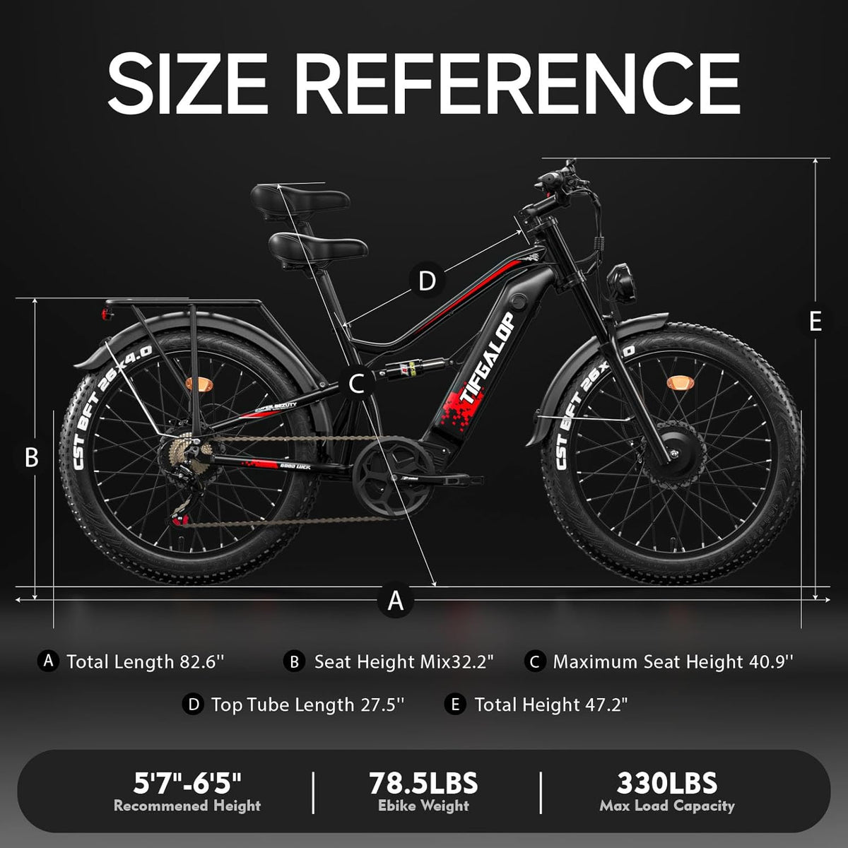 tifgalop Vélo électrique Adulte, vélo électrique Tout-Terrain de 26 Pouces, Double amortisseurs, 7 Vitesses, Batterie au Lithium 52V 19Ah/21Ah, autonomie de croisière jusqu'à 40-90Km