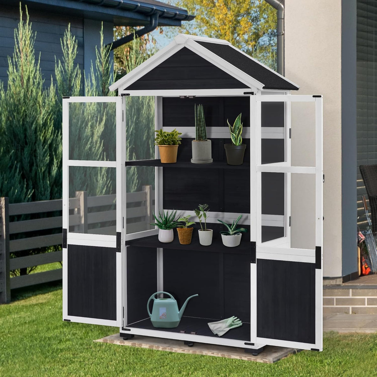 M MCombo Petit abri de Jardin en Bois - Résistant aux intempéries - Serre pour l'extérieur - Balcon - Terrasse - 100 x 53 x 178 cm - 0111 (Gris Anthracite)