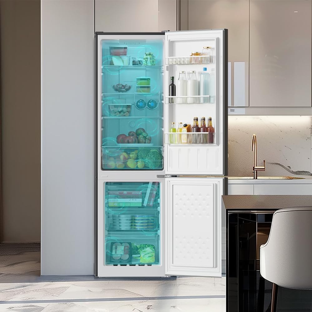 Cecotec Réfrigérateur combiné Bolero CoolMarket Combi 250 Dark D. Capacité de 250L, classe D, compresseur Inverter, Total No Frost, Multi Airflow, et porte réversible. Économies d’énergie garanties.