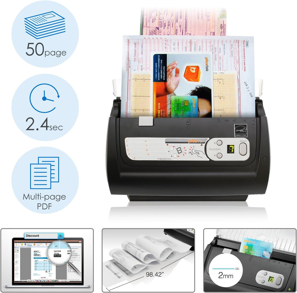 Plustek Smartoffice PS186 - Scanner de Documents de Bureau (numérisation Recto-Verso, DIN-A4, 600 dpi), pour Windows