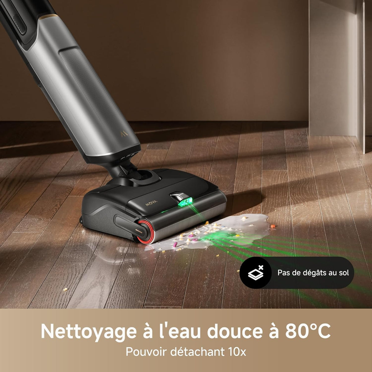 Mova X4 Pro Aspirateur Humide et Sec, Lavage à l'eau Chaude, Anti-enchevêtrement, Auto-Nettoyage à 100 C, Aspiration de 20 kPa, Station d'insertion, Brosse à LED, Double Bord, Ajustement Intelligent