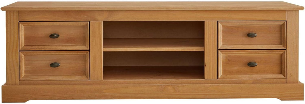 IDIMEX Meuble TV Kent Banc télévision en pin Massif Finition cirée 144 x 46 x 45 cm, avec 4 tiroirs et 2 niches