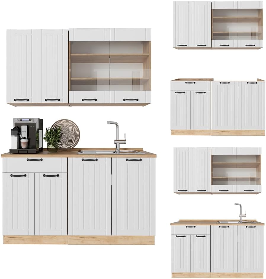 Vicco Cuisine Fame-Line, Blanc Campagne, 140cm, PT Anthracite
