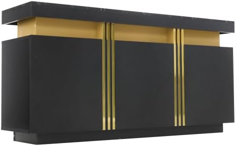 muenfly Buffet moderne avec 3 portes et plan de travail marbré, meuble TV de 140 cm avec tiroirs et compartiments réglables, polyvalent comme armoire de couloir ou commode pour le salon