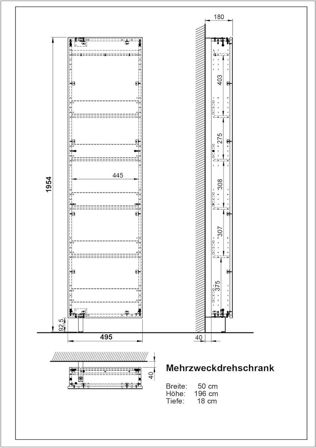 GERMANIA DIE MÖBELMACHER 1189-84 Cabinet Rotary en 1189, Bois, Blanc, 50 x 195 x 18 cm