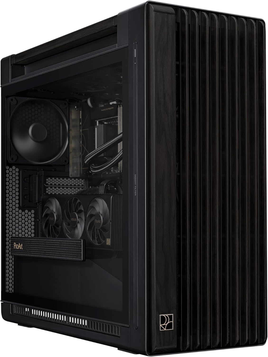 ProArt PA602 Wood Edition Paneau en Verre trempé – Boîtier PC E-ATX (Support de radiateur de 420 mm, Un Ventilateur système préinstallé de 140 mm + 2 x 200 mm, Montage sans Outil, USB 20 Gbit/s)