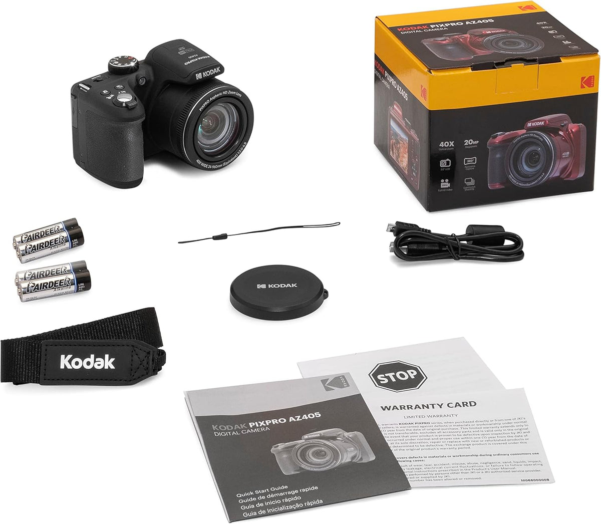 KODAK Pixpro Astro Zoom AZ405 - Appareil Photo Numérique Bridge, Zoom 40X, Grand angle de 24 mm, 20 mégapixels, LCD 3, Vidéo Full HD 1080p, OIS, Pile AA - Noir